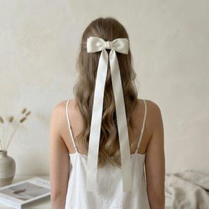 Elegant Large Satin Ribbon Bow Hair Clip,Long Tail Barrette for Women,French Style Handmade Hair Accessory, Unique Eye-Catching Gift for Her
