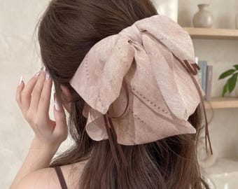 特大シフォンリボンヘアクリップ、エレガントなフレンチコケットリボンクリップ、ソフトガールラージヘアアクセサリー、女性や女の子へのマルチカラーギフト。
