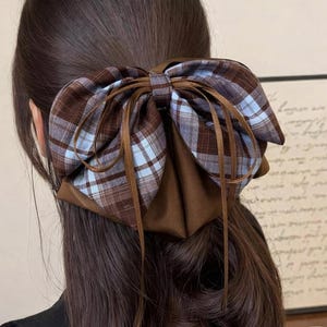 Handmade Oversized Plaid Bow Hair Claw Clip, Elegant Satin Ribbon Barrette, Unique Statement Hair Accessory, Thoughtful Gift for Women Chic!