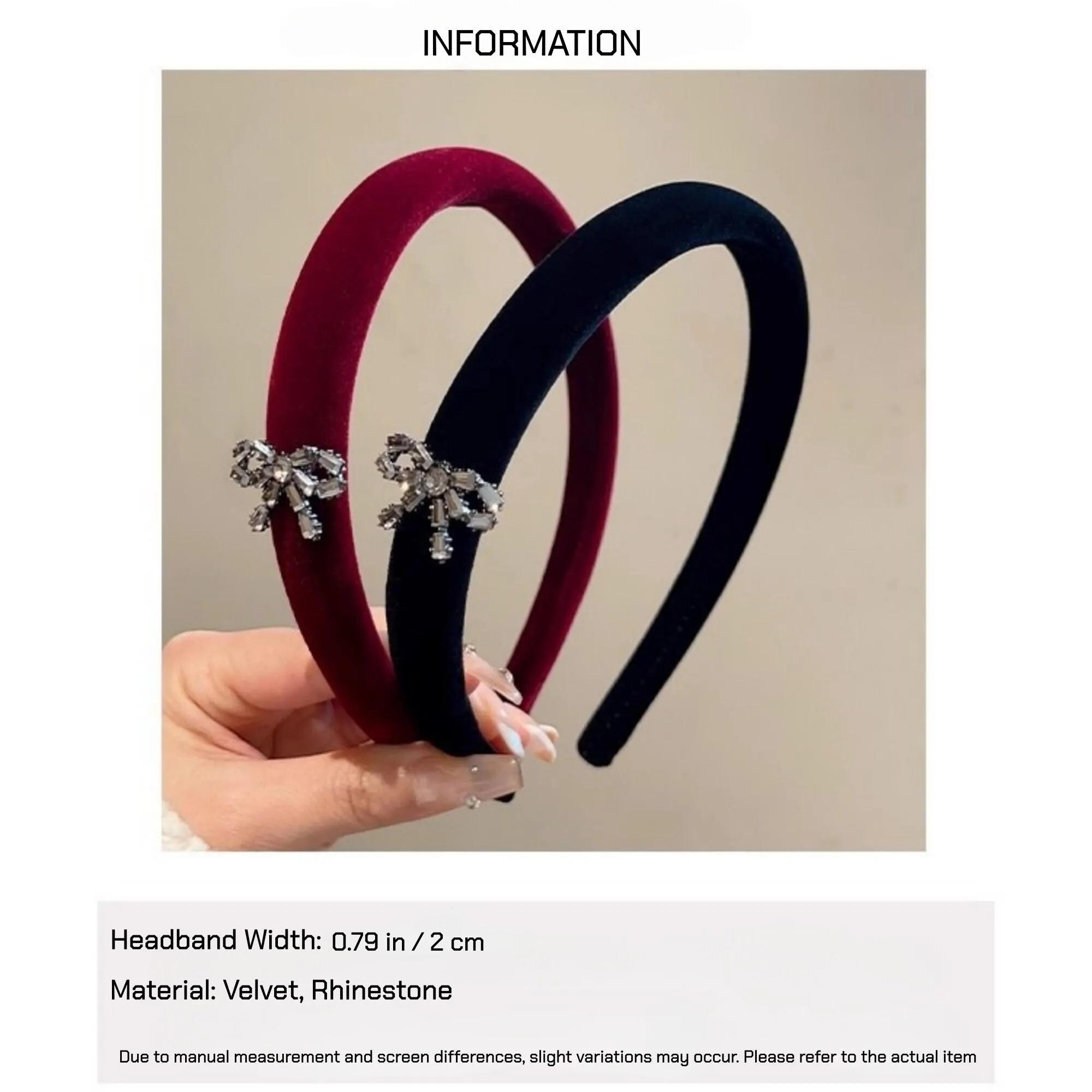 Luxury Rhinestone Velvet Padded Bow Headband Padded Velvet Headband: Rhinestone Hairband, Various Colors  main image 2