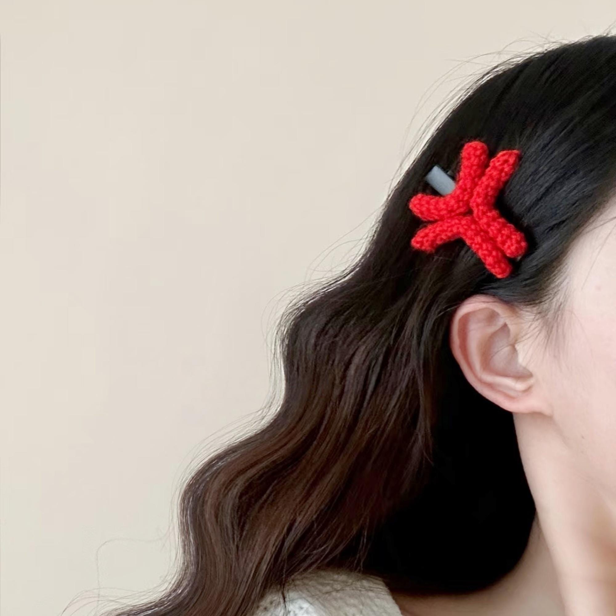 Funny Angry Emoji Hair Clip – Handmade Crochet Barrettes, Unique