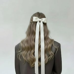 Elegant Large Satin Ribbon Bow Hair Clip,Long Tail Barrette for Women,French Style Handmade Hair Accessory, Unique Eye-Catching Gift for Her