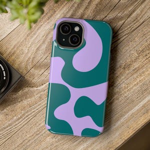 Abstract Purple Green Phone Case | Magnetic Phone Case | Modern Organic Pattern | Tough Protective Cover for iPhone 17 16 15 Series
