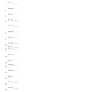 以下が含まれることがあります： 「Multiplication Practice」というタイトルの白いワークシートで、掛け算の問題を解きます。指示は上部にあり、22の掛け算の問題と解答スペースが続きます。テキストは黒です。