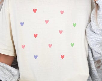 Colorful Hearts Comfort Colors Sweatshirt, Little Hearts Sweater, Valentines Day Shirt, Cute Ladies Crewneck, Valentines Day Gift Shirt