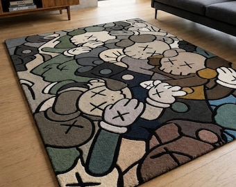 Alfombra inspirada en los dibujos animados de KAWS, alfombra moderna para sala de juegos, alfombra suave para dormitorio.