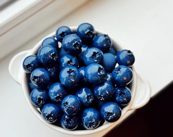 Handmade Blueberry Magnets – Fruit Refrigerator Décor, Kitchen Accessories. Set of 3 berries