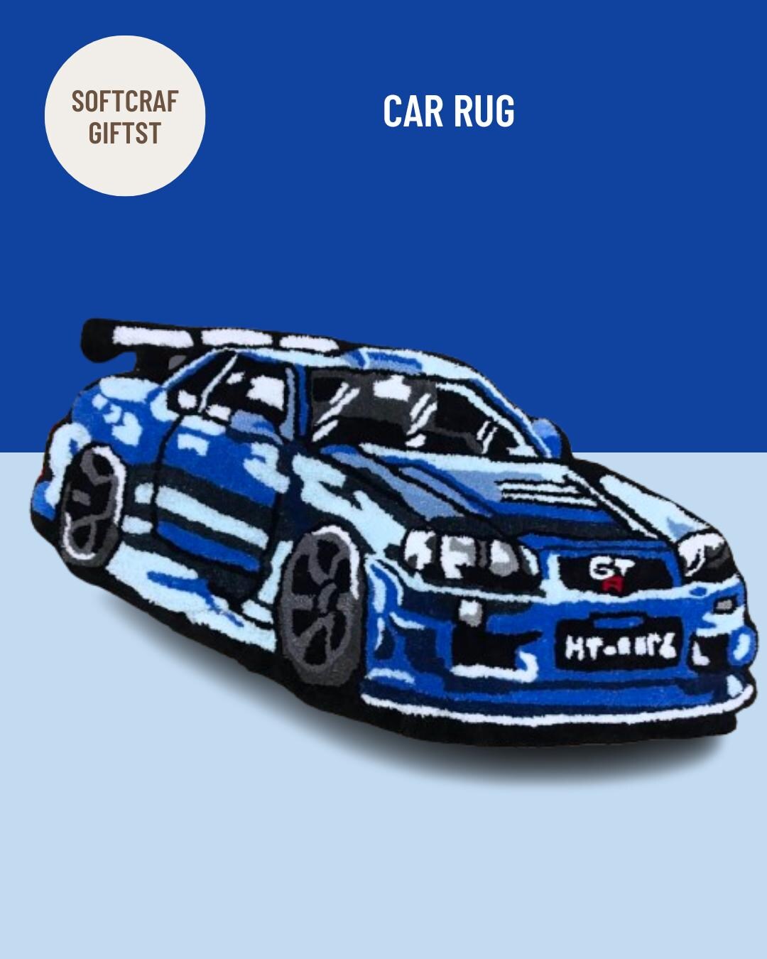 Blue GT Car Rug: JDM Racing Decor, Handmade Acrylic - Etsy