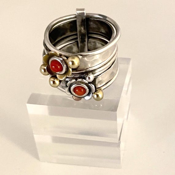 Sterling and Coral 7 Layer Stackable Ring - image 3