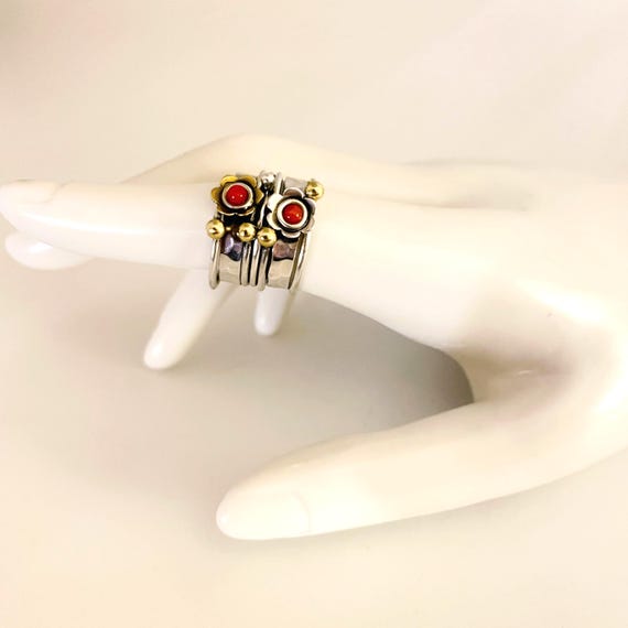 Sterling and Coral 7 Layer Stackable Ring - image 1