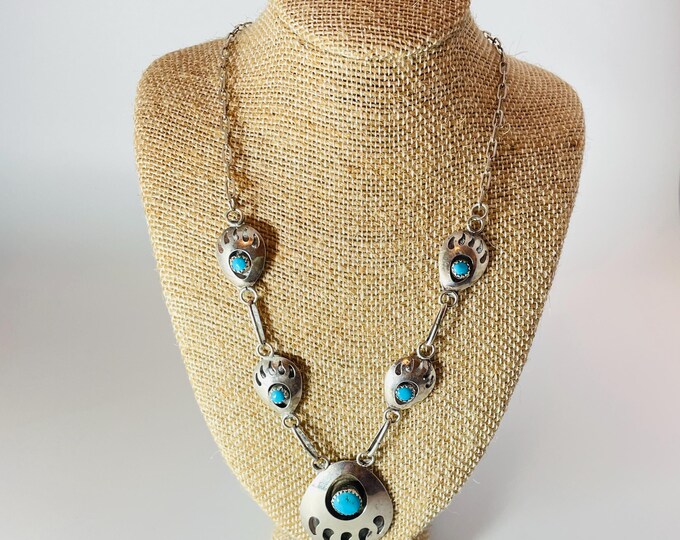 Vintage Navajo Sterling Silver and Turquoise Bear Claw Necklace 22 ...