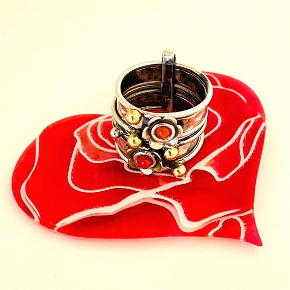 Sterling and Coral 7 Layer Stackable Ring - image 4