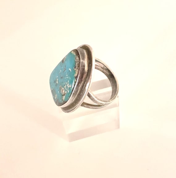 Sterling SW Statement Ring with Large Roylston Tu… - image 4