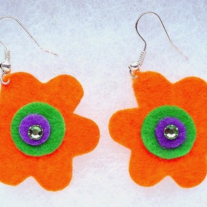 Mini Orange Funky Felt Flowers Earrings image 3