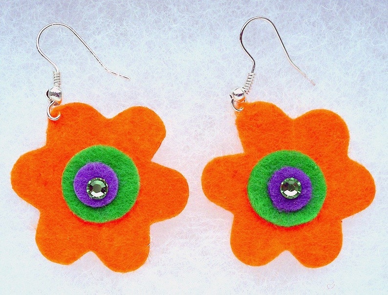 Mini Orange Funky Felt Flowers Earrings image 3
