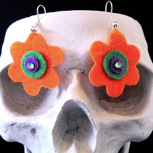 Mini Orange Funky Felt Flowers Earrings image 5