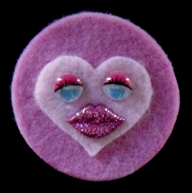 Two-Tone Pink Sweet Heart Brooch Funky Felt Flowers image 1