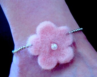 Pink Funky Felt Flowers Anklet