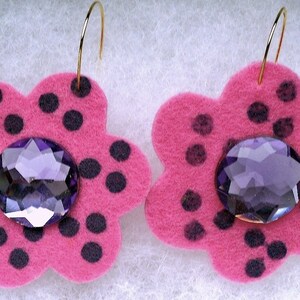 Polka-Dotted Funky Felt Flowers Earrings image 2