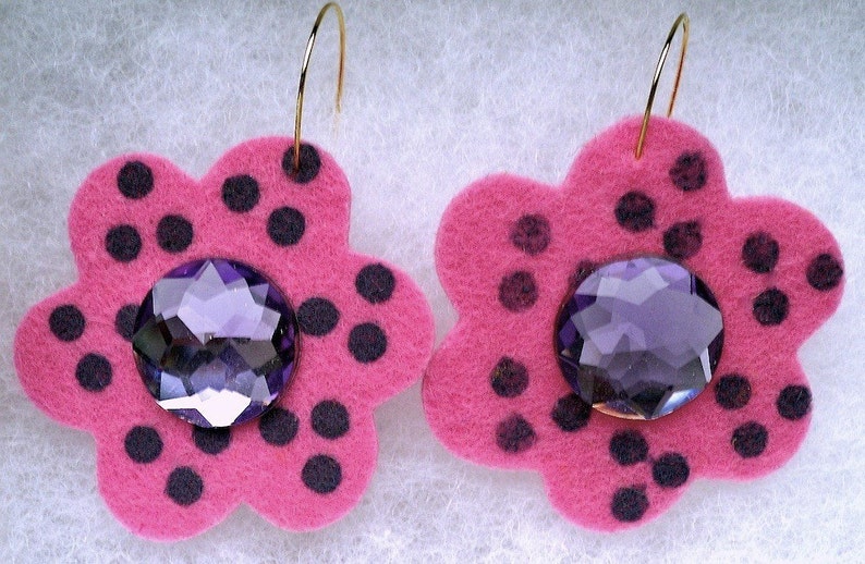 Polka-Dotted Funky Felt Flowers Earrings image 2