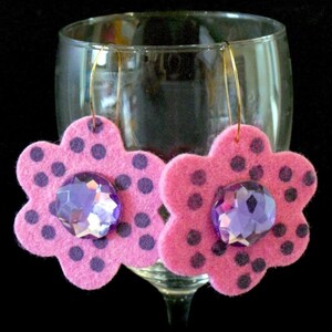 Polka-Dotted Funky Felt Flowers Earrings image 3