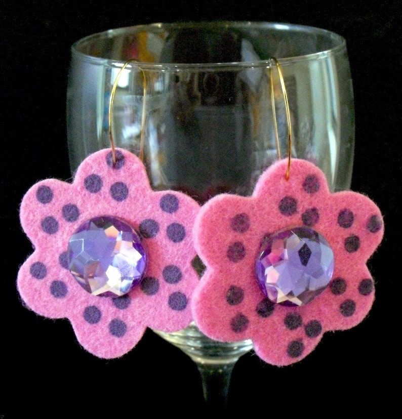 Polka-Dotted Funky Felt Flowers Earrings image 3