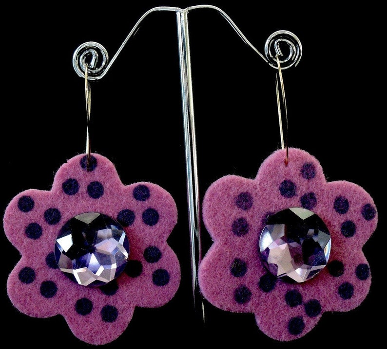 Polka-Dotted Funky Felt Flowers Earrings image 5