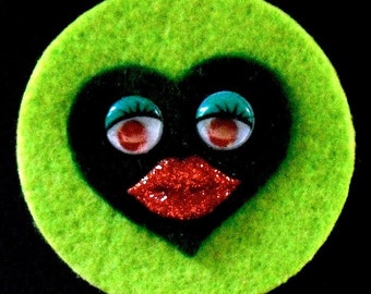 Two-Tone Green Sweet Heart Brooch  (Funky Felt Flowers)