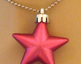 Hot Pink Pearlescent Shining Star Necklace  (Funky Felt Flowers)