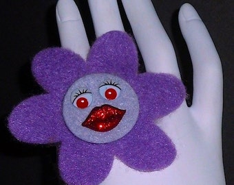 Purple Angelina (Funky Felt Flowers Cocktail Ring)