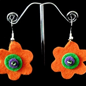 Mini Orange Funky Felt Flowers Earrings image 1