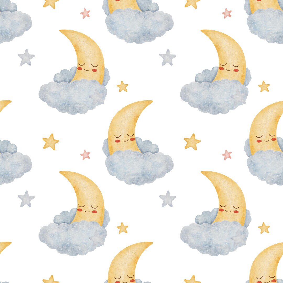 Watercolor Moon Clouds Seamless Pattern Digital Paper, Nursery Baby ...