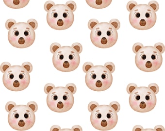 Watercolor Bear Digital Paper, Adorable Teddy Bear Nursery Pattern, Baby Shower Background, Seamless Repeat