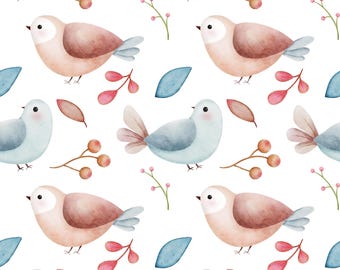 Watercolor Birds Pattern, Seamless Digital Paper, Pastel Nursery Decor, Cute Birds Design , Scrapbook Paper, Commercial Use