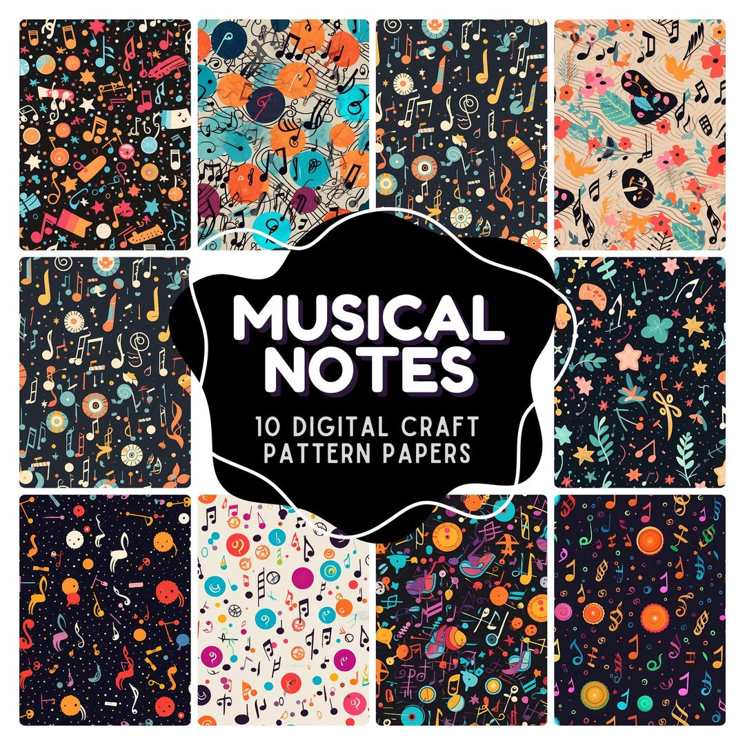 Musical Notes Digital Patterns Instant Download Art: Colourful Music ...