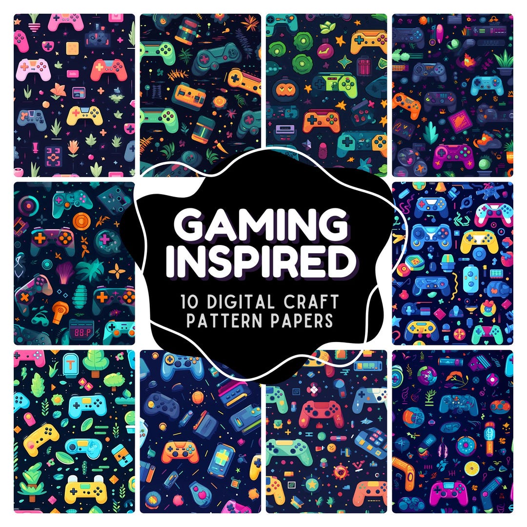 Gaming Inspired Digital Patterns Instant Download Art: Neon Gamer ...