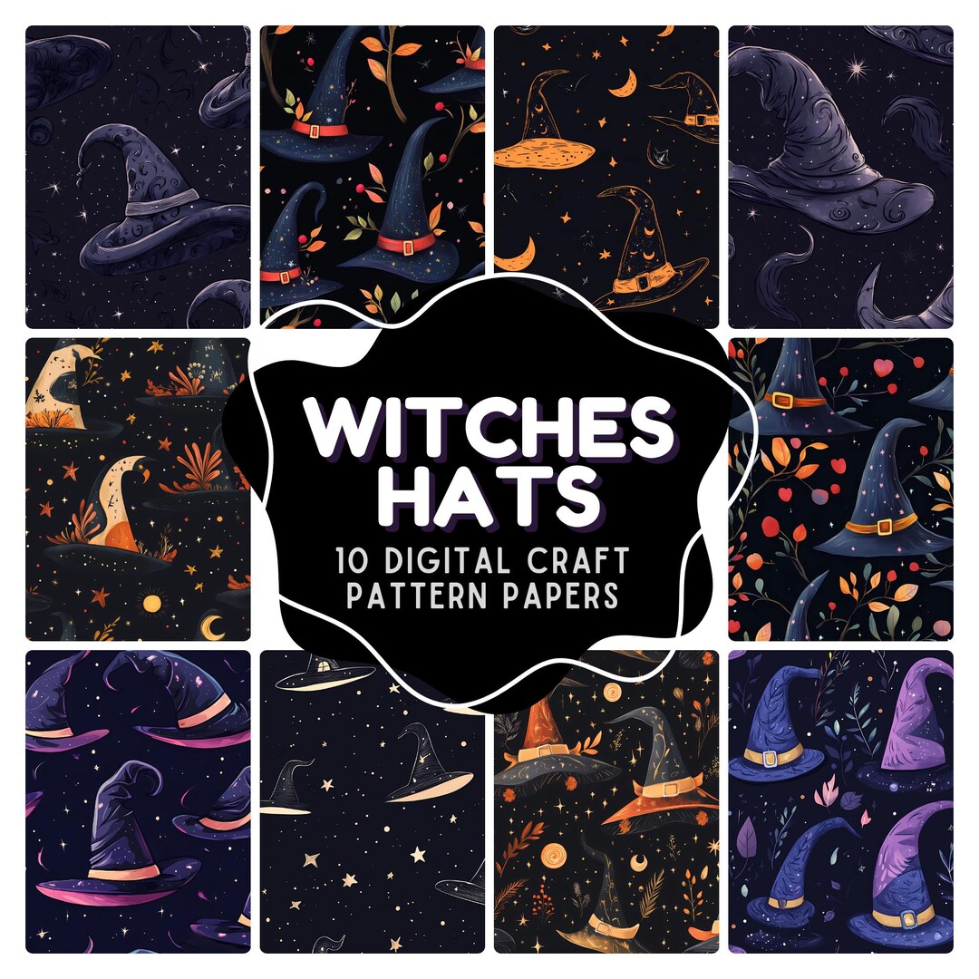 Witches Hats Patterns Instant Download Art: Halloween Witch Inspired ...