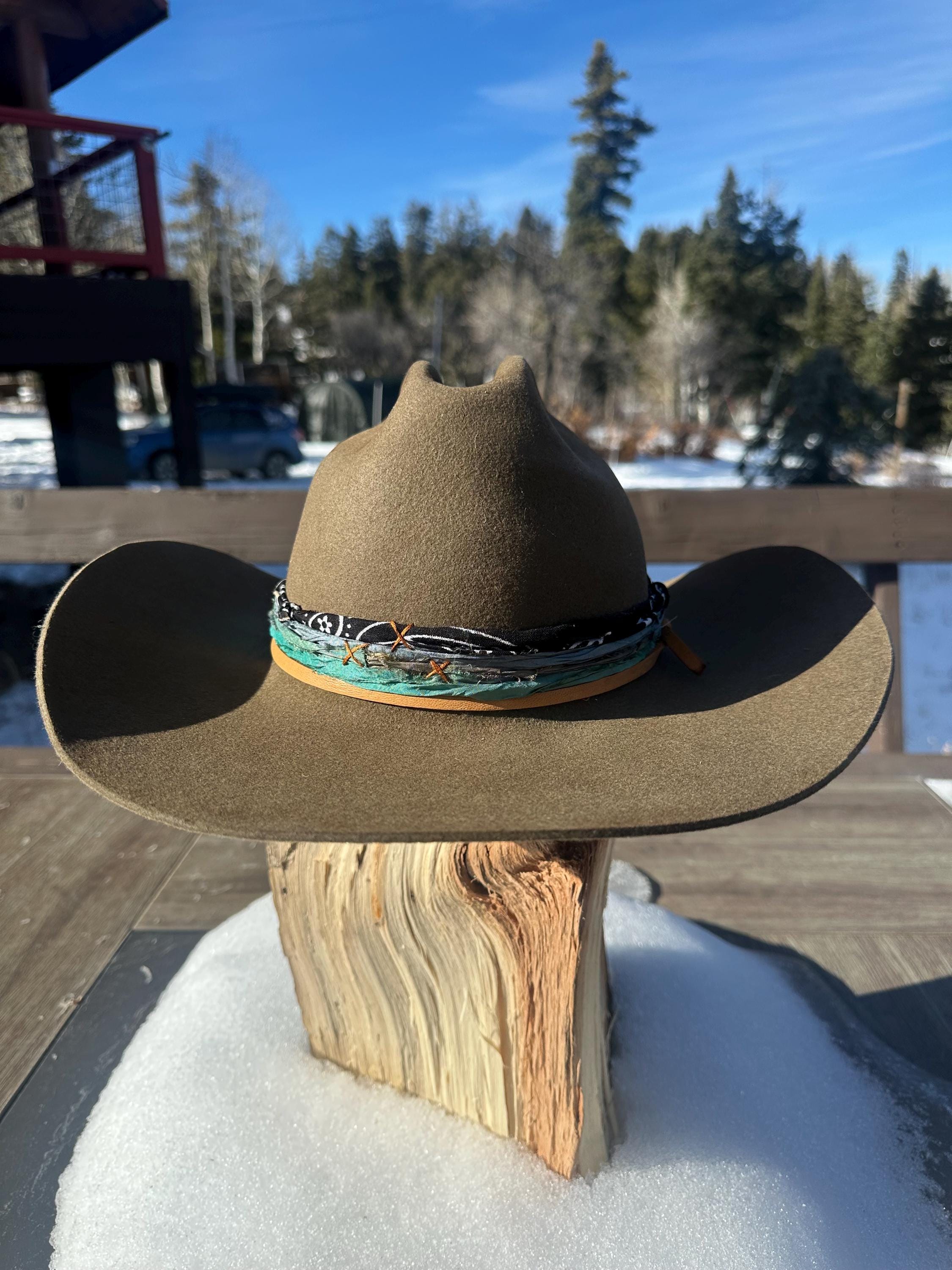 Artisan Rabbit and Beaver pelt Brown Cowboy Hat with Rope Band—bullet casing 100% Rabbit in Chocolate Shaped this one up into to mashup  main image 4