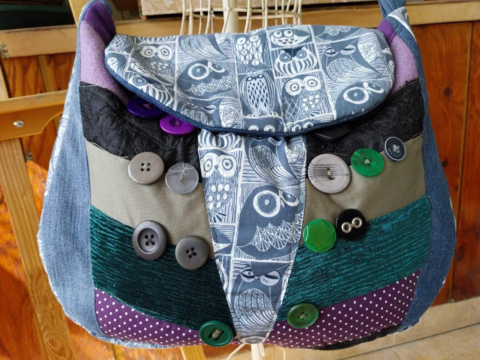 Owl bag, denim bag - shoulder bag, sustainable, eco-friendly, fashion bag for women, everyday fashio