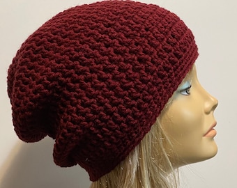 Burgundy Wine Crochet Hat Womens Hat Slouchy Chunky Beanie, Women's Accessories, Fall Fashion