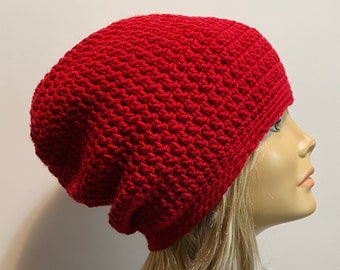 Red Slouchy Beanie Crochet Hat Womens Hat Slouchy Women's Accessories, Fall Fashion