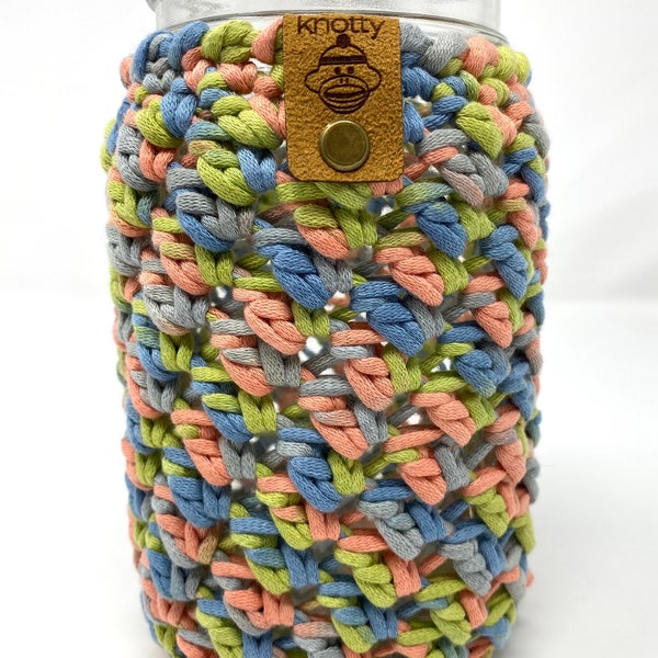 Mason Jar 24 oz Cozy Sleeve  Pint and A Half Size- Salt water Taffy - Drinking Jar Hot and Cold - Knotty Monkey