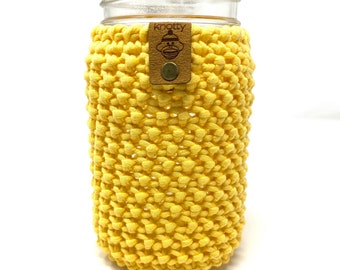 Pint Size Cozy Sleeve - Mason Jar 16 oz - The Lemon Drop - Smoothie Sleeve - Knotty Monkey - Drinking Jar Hot and Cold -