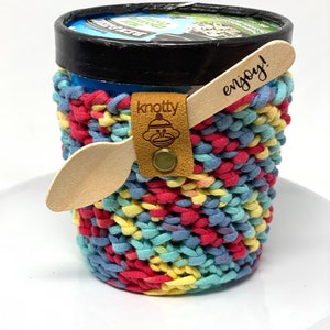 Rainbow Swirl Ice Cream Sleeve, Sweet Treat Pint Cozy Reusable Cover, Carton Sweater, Gift for Teachers, Big Sis, Little Sis