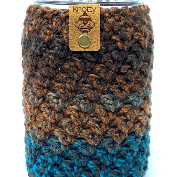 Mason Jar Sleeve - 32 oz. QUART Size - The Santa Fe - Hydroponic Jar Cover Cozy - Brown and Blue Tweed Cozy - Drinking Jar - Knotty Monkey