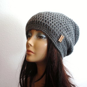 Slouchy Beanie Gray Hat Crochet Slouch Beanie Womens Grey Beanie Hipster Hat Gray Slouchy Beanie Fall Apparel Vegan Hat image 4