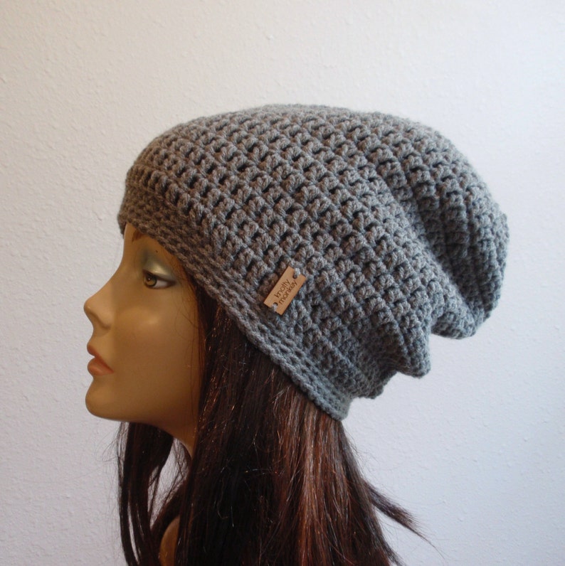 Slouchy Beanie Gray Hat Crochet Slouch Beanie Womens Grey Beanie Hipster Hat Gray Slouchy Beanie Fall Apparel Vegan Hat image 5