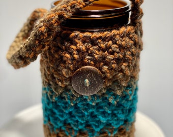 Mason Jar Cozy Crochet Cover with Handle- 32 oz. QUART Size - by Knotty Monkey - Hydroponic Jar Cover