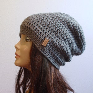 Slouchy Beanie Gray Hat Crochet Slouch Beanie Womens Grey Beanie Hipster Hat Gray Slouchy Beanie Fall Apparel Vegan Hat image 1