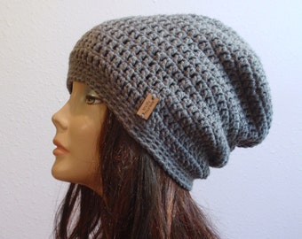 Slouchy Beanie Gray Hat - Crochet Slouch Beanie Womens Grey Beanie Hipster Hat - Gray Slouchy Beanie - Fall Apparel - Vegan Hat